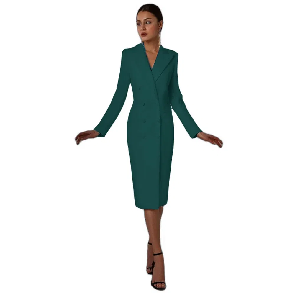 Color: Turquoise, Size: XXL - Women's Suit Long Blazer Double Breasted Jacket White Tuxedo Party Point Lapel Clothes спор?‚ивн?‹й кос?‚юм ?¶?µнск