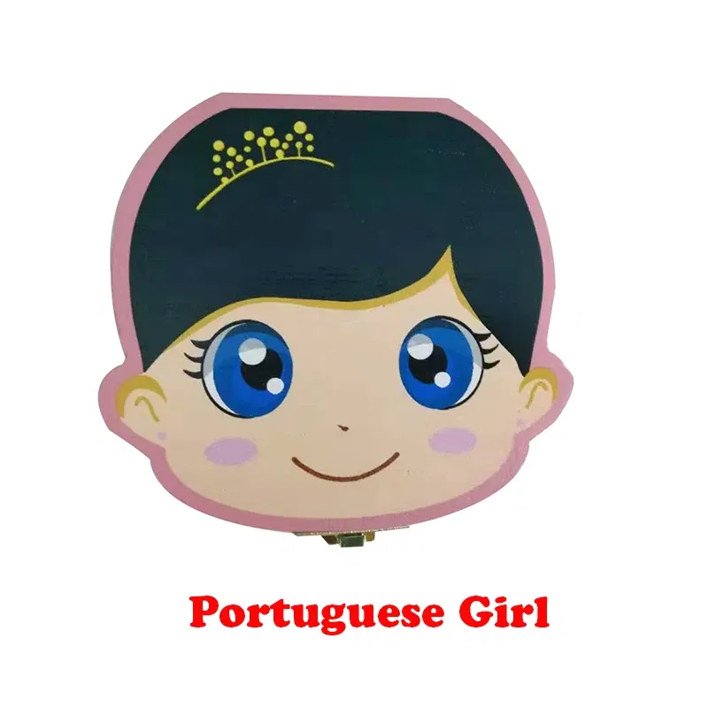 Color: Silver - Cute Wooden Baby Tooth Box Boxes Kids Milk Teeth Storage Box English/Spanish/French/Russian/Italian/Portuguese Keepsake Boxes