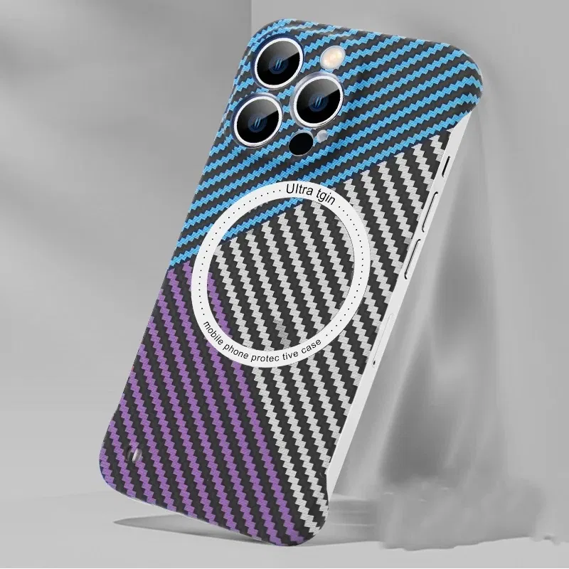 Color: Salmon Pink, Material: aluminum - Luxury Carbon Fiber for iPhone 11 14 Plus 12 13 Pro Max Magsafe Case Magnetic Wireless Hard Thin Slim Cover for iPhone 13 14 Max