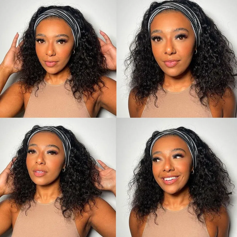 Hair Color: #130, Stretched Length: 20inches - Headband Wig Human Hair Kinky Curly MYLOCKME No Glue Full Machine Made Brazilian Remy Human Hair Wigs For Women 180% Density