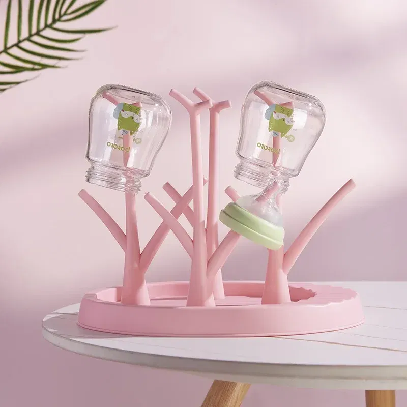 Color: Red - Baby Bottle Holder Cleaning Dryer Drainer Removable Baby Bottle Drying Rack Storage Rack Tree Shape Rack for Babies Bottles Item