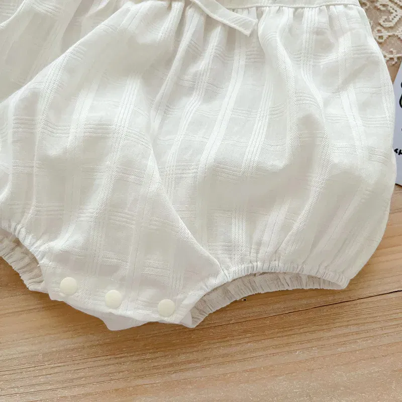 Color: Beige, Ships From: CN, Kid Size: 9M - 2025 Summer Charming Sleeveless Bow Tie Flower Embroidered Infant Newborn Girls One Piece Bodysuits Soft Baby Girl Lace Jumpsuit