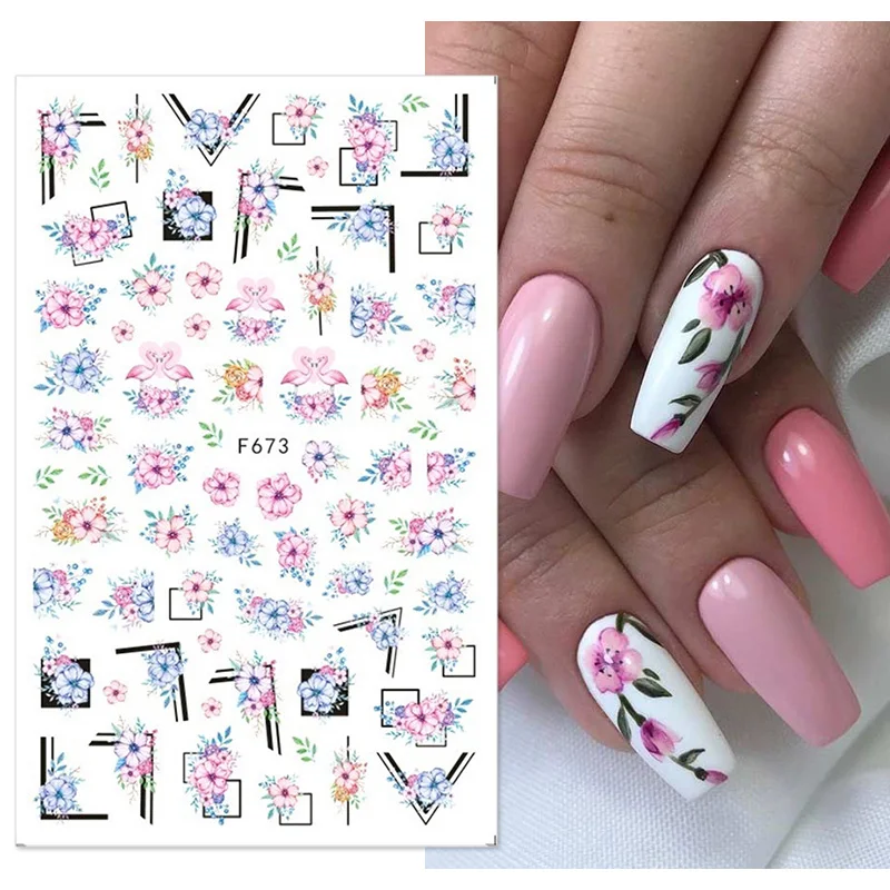 Color: Silver - 3D Blue Butterfly Adhesive Stickers Nail Art Decoration Laser Flowers Leaves Nail Sticker Nail Art Supplies Nail Parts
