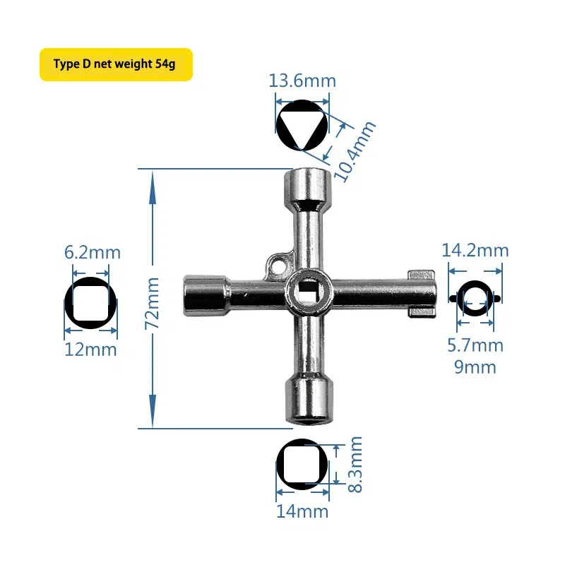 Color: Orange - Electric Cabinet Car Elevator Cross Key Wrench Water Meter Valve Key Internal Triangle Wrench Multi-purpose Tool Portable