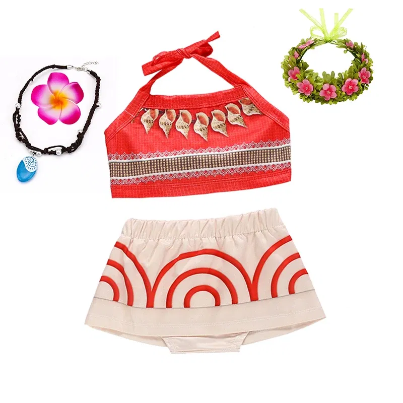 Color: GRAY, Kid Size: 5 - Little Girls Dress up Moana Baby Kids Two Pieces Set Top +Pants Infant Vaiana Role Play Festival Princess Costume Casual Clothes
