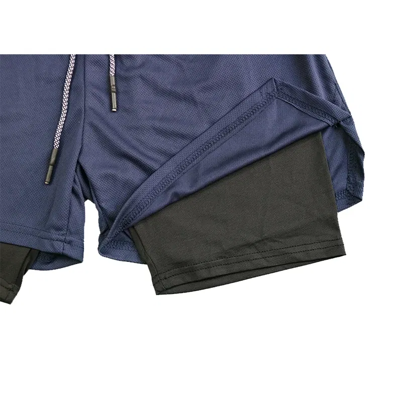 Color: Khaki, Size: L - Men's Double Layer Fitness Shorts Drawstring Mesh Lining Elastic Waist Breathable Quick Dry to Beach Pool Summer Male