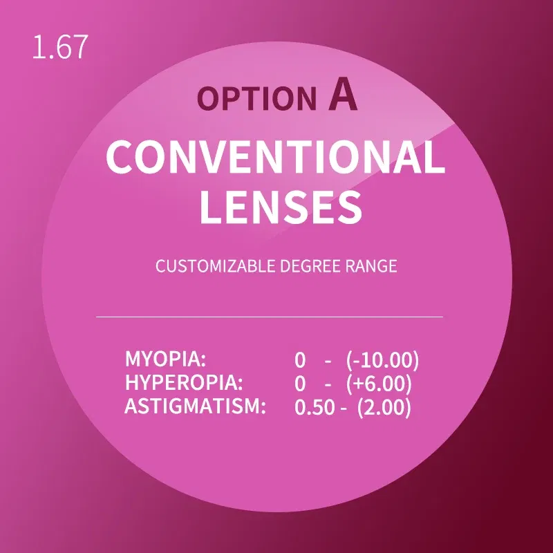 Lenses Color: Clear, Lens Index: 1.67 - Customized 1.67 High-Index Clear Ultra-Thin Aspheric Radiation Protection Anti-UV Myopia Hyperopia Astigmatism Prescription Lens