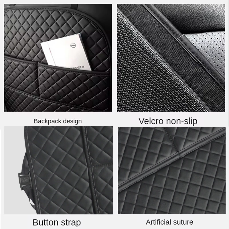 1Pc Universal PU Leather Car Anti Kicks Pad With Organizer Pocket Seat Back Protector Cover Back Car Storage Accessories