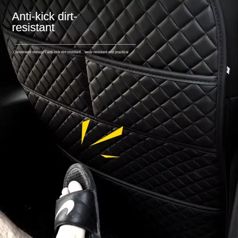 1Pc Universal PU Leather Car Anti Kicks Pad With Organizer Pocket Seat Back Protector Cover Back Car Storage Accessories
