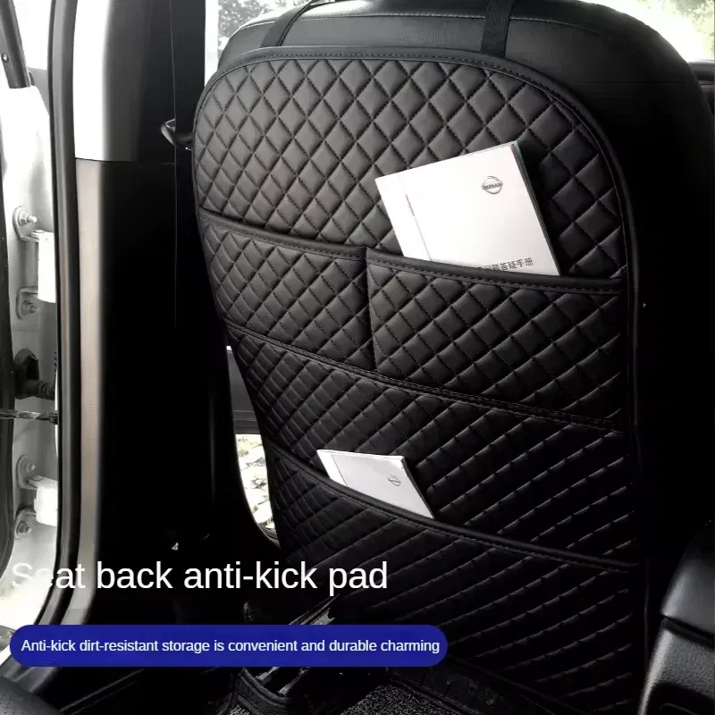 1Pc Universal PU Leather Car Anti Kicks Pad With Organizer Pocket Seat Back Protector Cover Back Car Storage Accessories