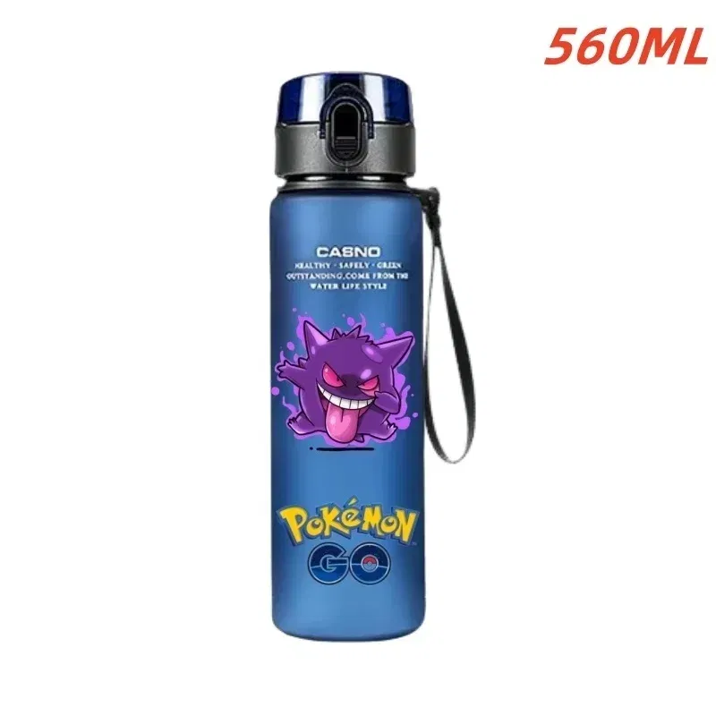 Color: Pink - 560ML Pokemon Water Cup Anime Portable Children's Cute Pikachu Gengar Plastic Outdoor Sports Large Capacity Water Bottle Gifts