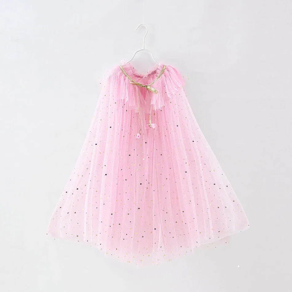 Color: Pink, Kid Size: 8T - Little Girls Sequins Tulle Cape Children Princess Party Dress Up Cloaks Summer Thin Blue Pink White Halloween Birthday Costumes