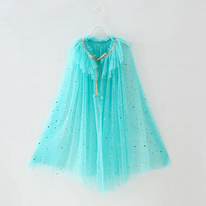 Color: Pink, Kid Size: 8T - Little Girls Sequins Tulle Cape Children Princess Party Dress Up Cloaks Summer Thin Blue Pink White Halloween Birthday Costumes