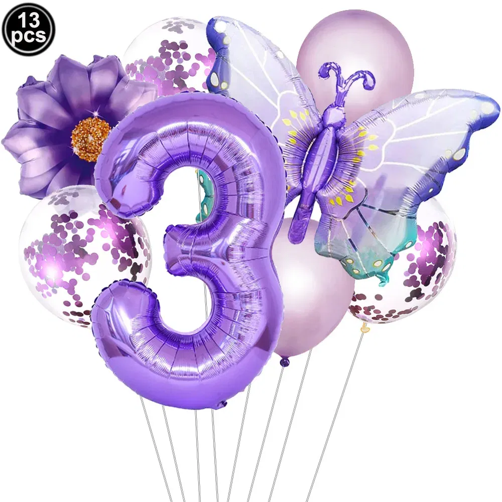 Color: DEEP BLUE - Butterfly Balloon Set 32/40inch Number Balloon Princess Garden Decoration Girl Fairy Birthday Party Balloon