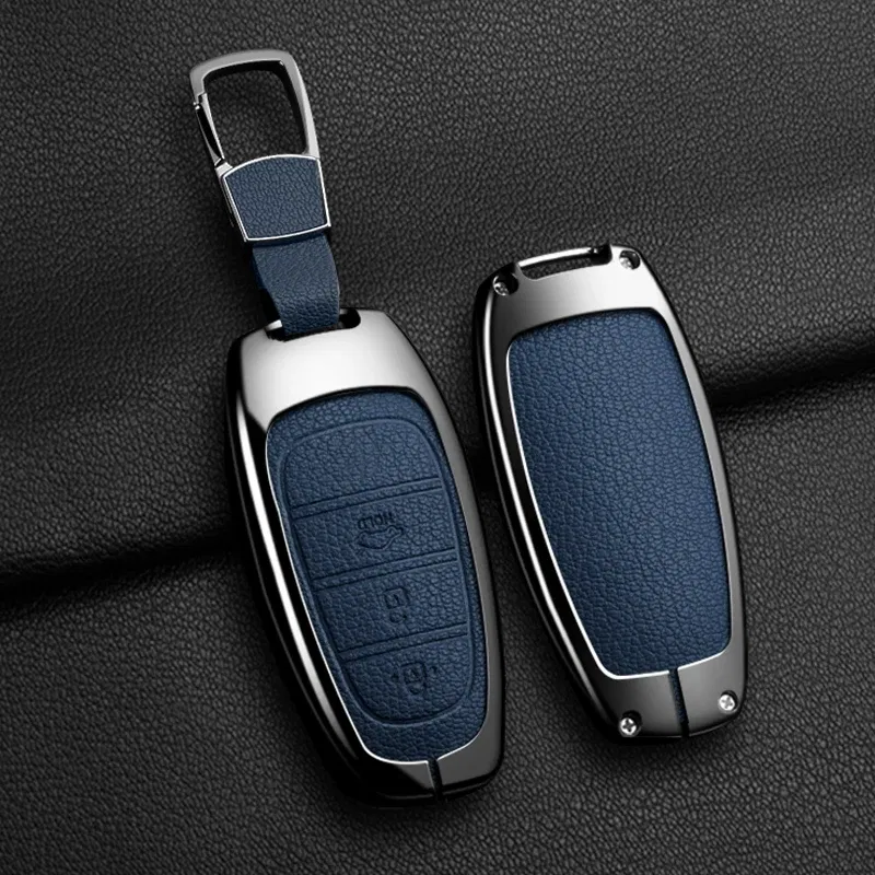 Color Name: GRAY - New Auto Alloy Car Key Case Cover Fob for Hyundai Solaris Sonata Hybrid NEXO NX4 New Grand Santa Fe Tucson 2020-2024 Accessories