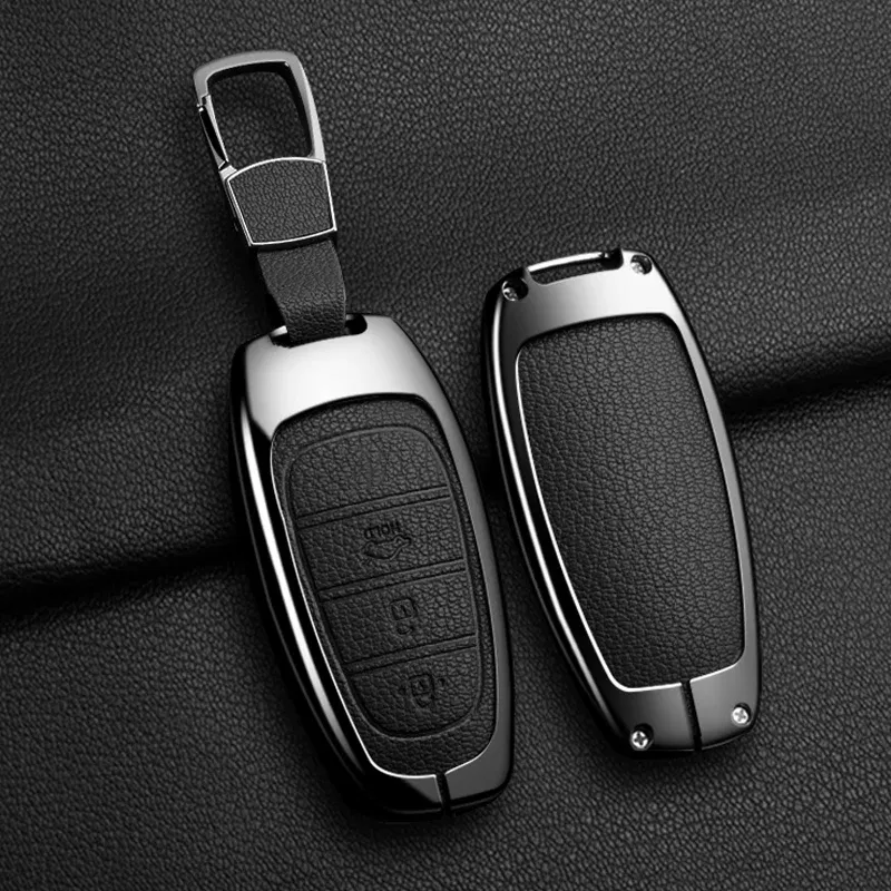 Color Name: GRAY - New Auto Alloy Car Key Case Cover Fob for Hyundai Solaris Sonata Hybrid NEXO NX4 New Grand Santa Fe Tucson 2020-2024 Accessories