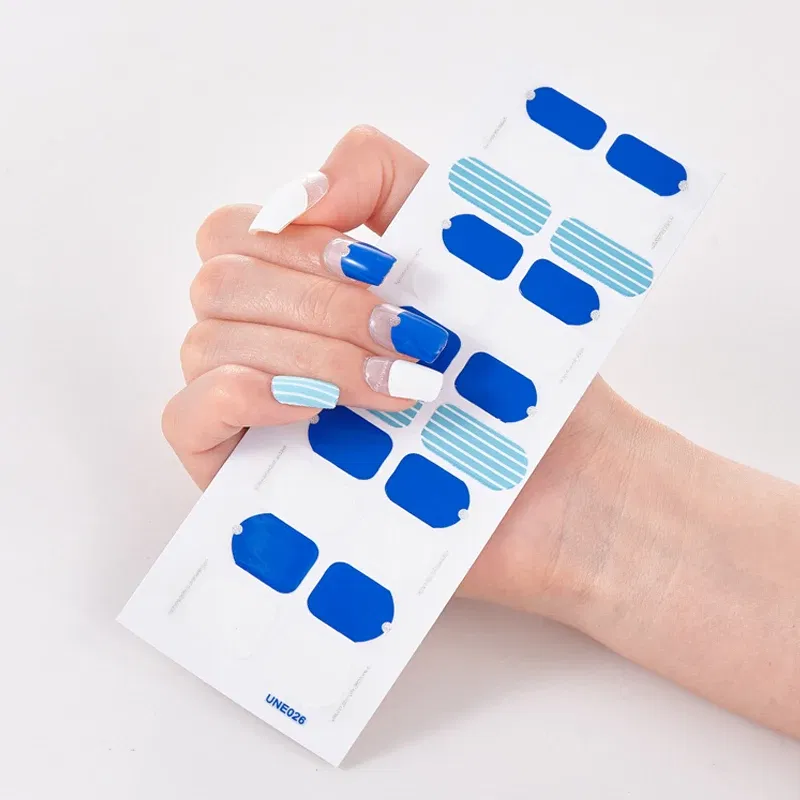 Color: Jade green - 22 Tips/Sheet Solid Color And Striped Manicure Designer Nail Decals Nailart Sticker Full Beauty Nail Tape Manicure Self Adhesive