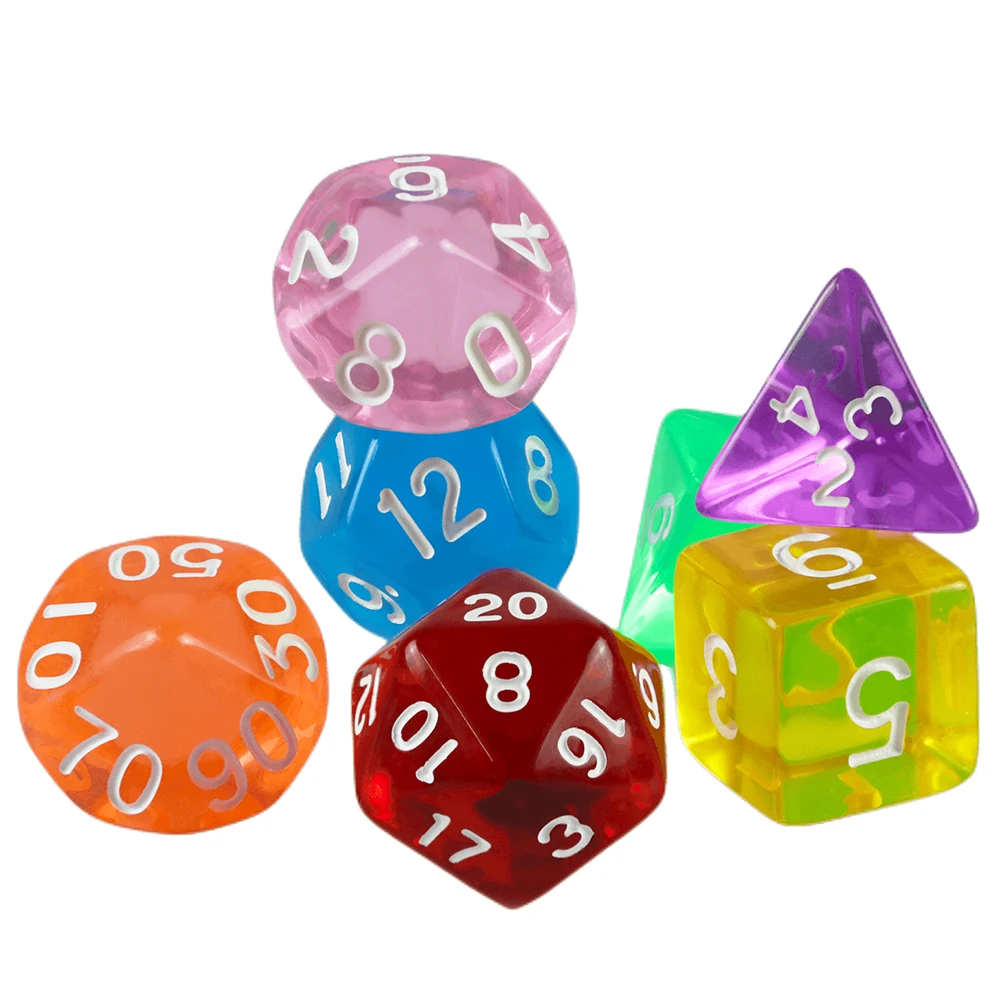 Color: Blue - High Quality 7 Pcs/set Transparent Crystal Digital Polyhedral Dice Sets D4-D20 , for DNDGame Dados Rpg Board Game