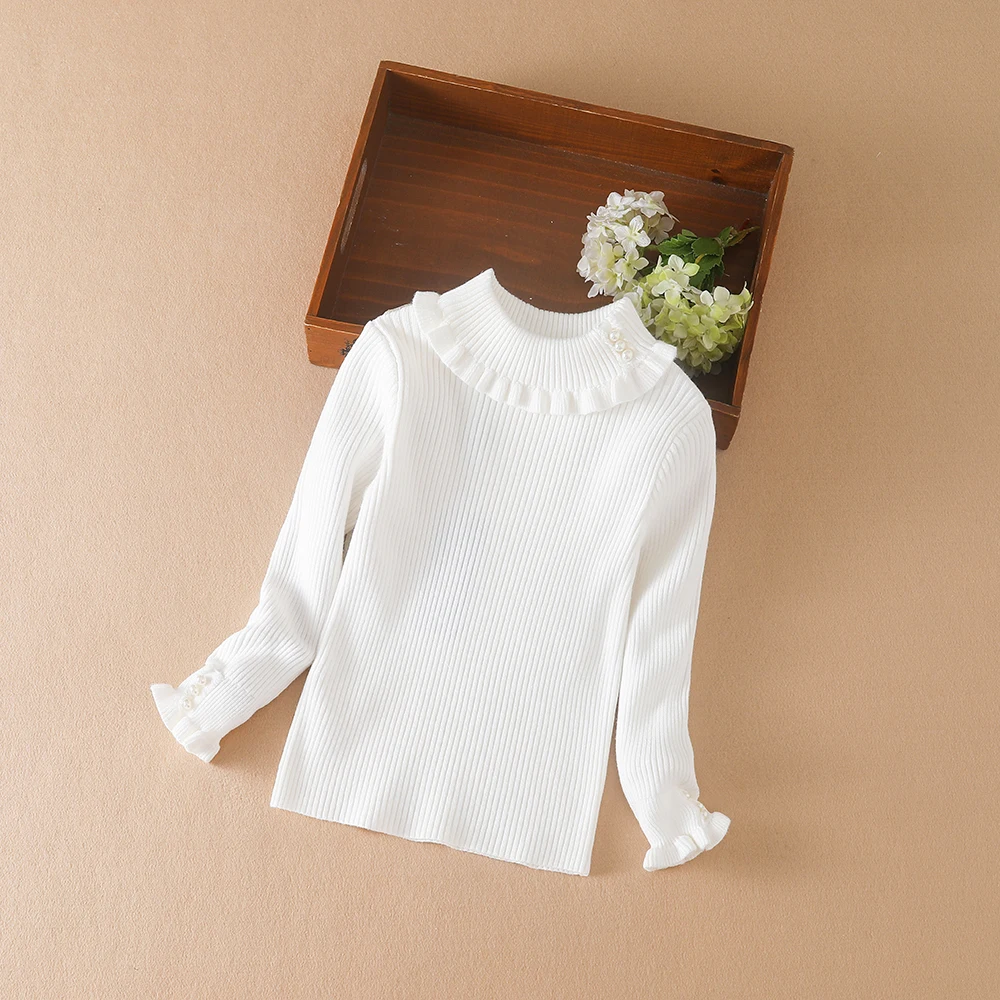 Color: Ivory, Kid Size: 11T - Girls Sweater 2025 New Winter Children Clothes Kids Tops Warm Knitwear Kids Sweater Baby Girls Turtleneck Sweaters