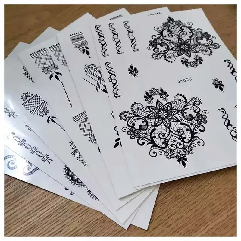 Color: Wood, Ships From: CHINA - Black Henna Temporary Tattoos for Women Lace Flower Mehndi Sticker for Hand Fake Henna Tattoo Sticker Body Art Hena Tatoo