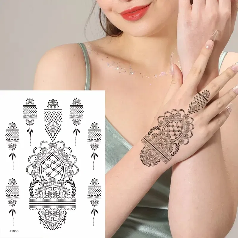 Color: Wood, Ships From: CHINA - Black Henna Temporary Tattoos for Women Lace Flower Mehndi Sticker for Hand Fake Henna Tattoo Sticker Body Art Hena Tatoo