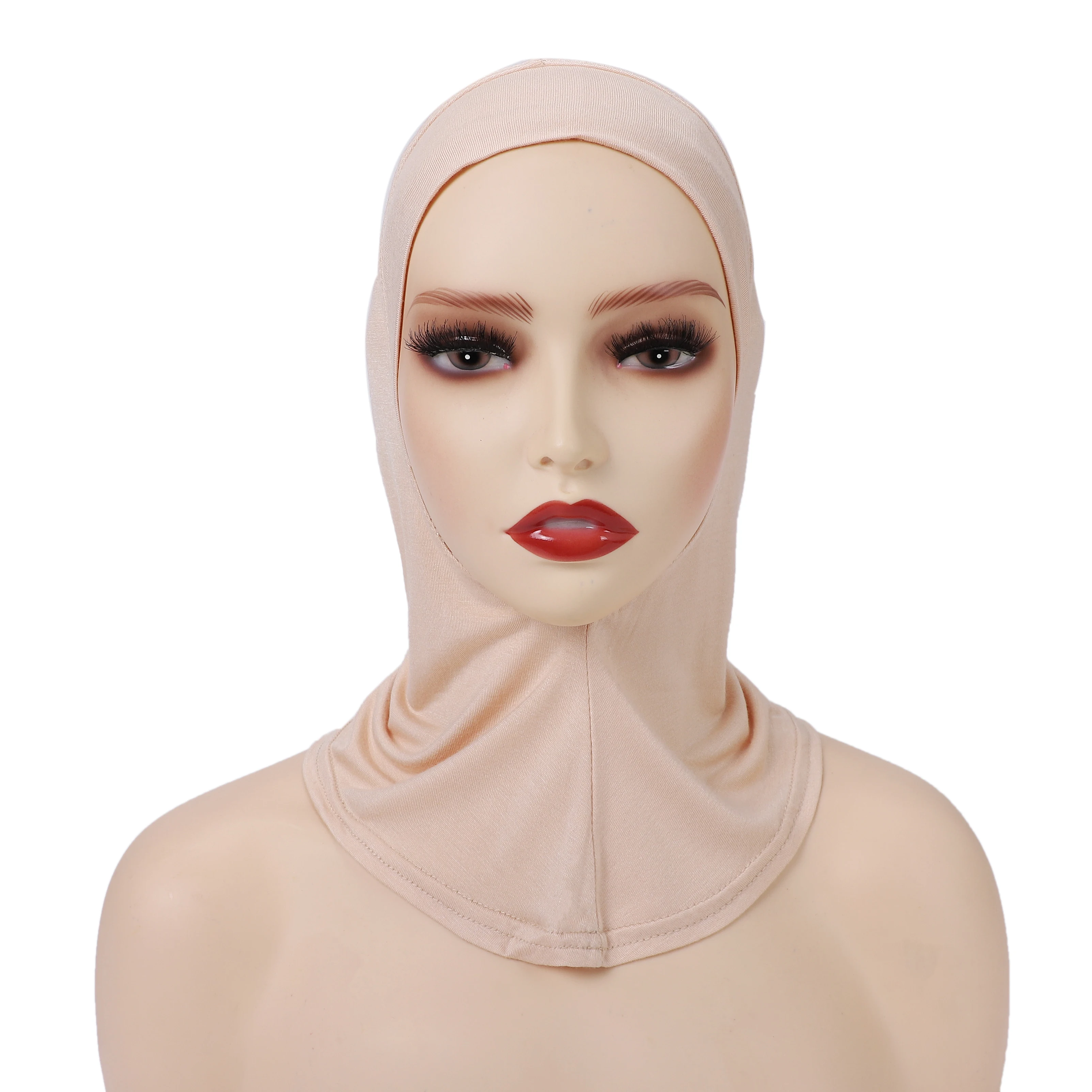 Color: Beige - 1 Piece Turban Caps for Women Muslim Underscarf Modal Hijab Inner Caps Stretchy Full Cover Shawl Cap Full Neck Coverage