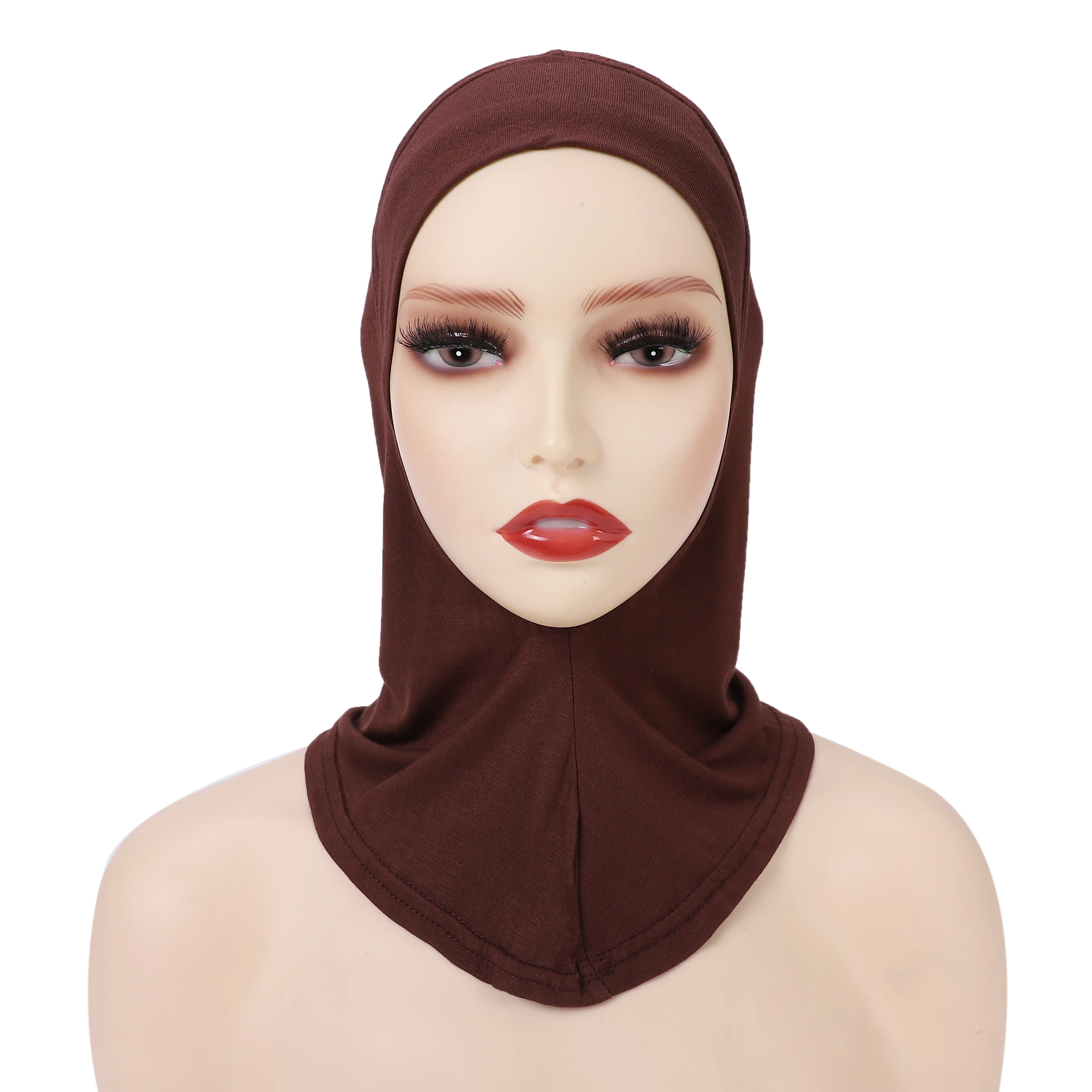 Color: Beige - 1 Piece Turban Caps for Women Muslim Underscarf Modal Hijab Inner Caps Stretchy Full Cover Shawl Cap Full Neck Coverage
