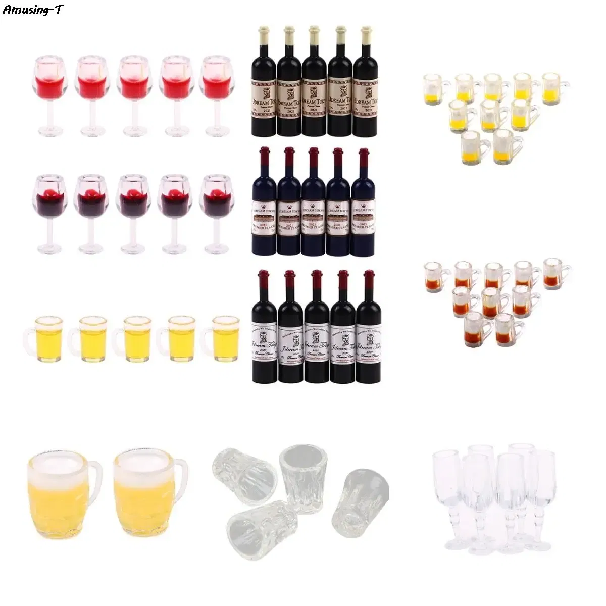 Color: ArmyGreen - 2/4/5/10pcs Miniature Resin beer cups Red Wine bottles Model Kitchen Furniture Accessory dinnerware Dollhouse Summer Must