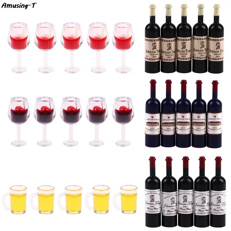 Color: ArmyGreen - 2/4/5/10pcs Miniature Resin beer cups Red Wine bottles Model Kitchen Furniture Accessory dinnerware Dollhouse Summer Must