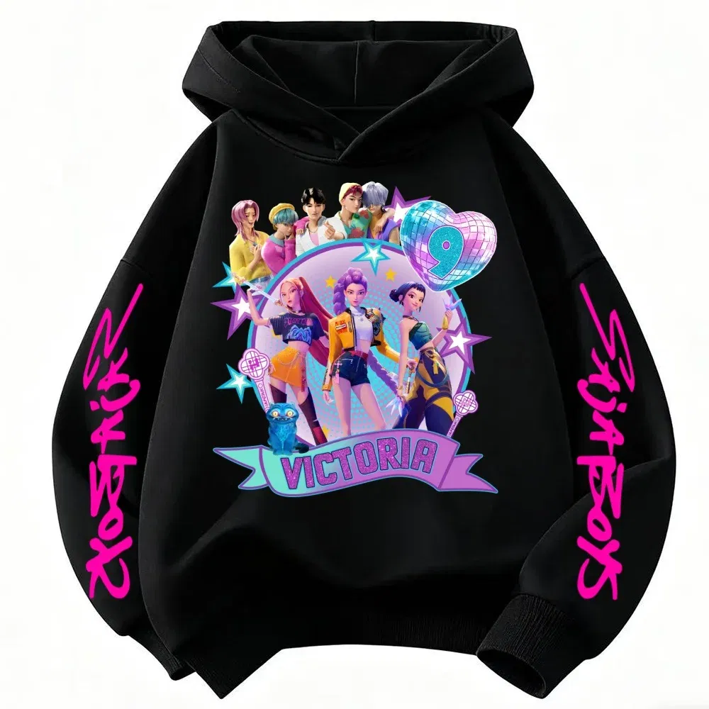 Color: Beige, Kid Size: 5 - Movie Kpop Demon Hunters Shining light ball Hoodie Men Women Cartoon Fashion Sweatshirt Male Casual boys&girls Pullover Hoodies