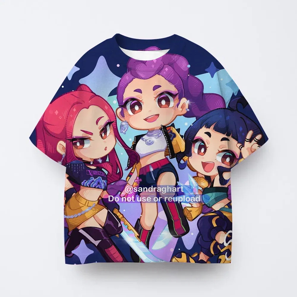 Color: Beige, Kid Size: 8 - Toddler Girl Clothes Kpop Demon Hunters Cartoon Tee Shirt Funny Gift for Fans Harajuku Cool Kids T-shirts Cotton Summer Tops