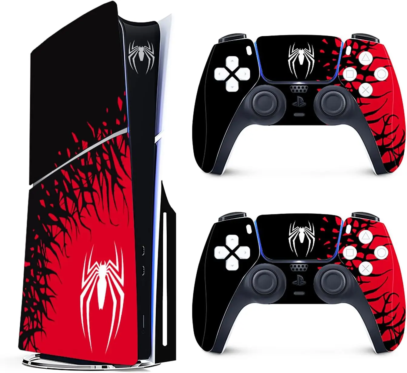 Color: Dark Blue - Vinyl Cover Skins for Playstation 5 Slim Console Superhero Skin Wraps Set for PS5 Disc Edition Controller Stickers Accessories