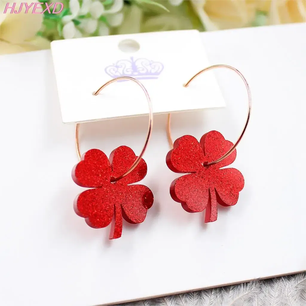Metal Color: Army Green Zinc, Ships From: CN - HP096 Acrylic Four Leaf Clover Dangle Earrings Beach Earrings Glitter Cute Acrylic Earrings