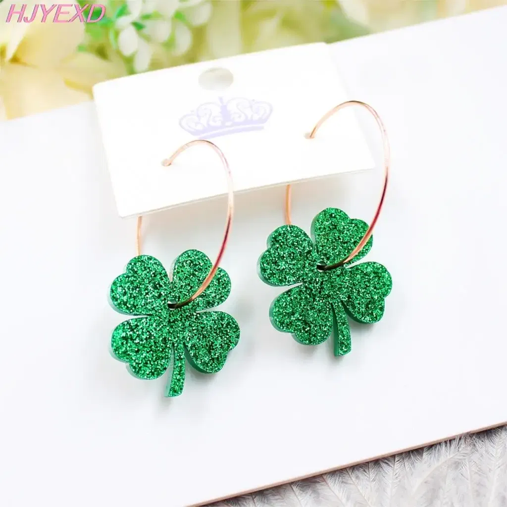 Metal Color: Army Green Zinc, Ships From: CN - HP096 Acrylic Four Leaf Clover Dangle Earrings Beach Earrings Glitter Cute Acrylic Earrings