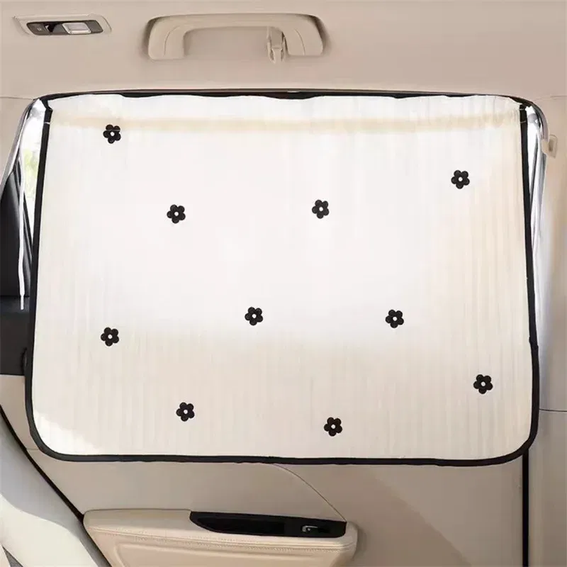 Color Name: Red - Cute Cartoon Embroidered Thickened Cotton Baby Car Window Sunshade Cover UV Protection Suction Cup Installed Sliding Curtain