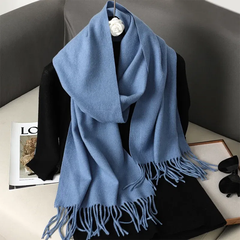 Color: Yellow - New 62 Color Winter Scarf For Women Long Warm Cashmere Scarves Hijab Solid Lady Shawl Wrap Female Pashmina Bandana Head Scarfs