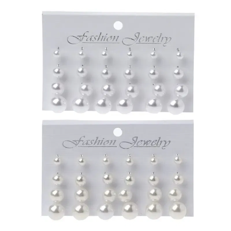 Metal Color: Light Yellow Gold Color - 12 Pairs Shining Simulated Pearl Hypoallergenic Stud Earrings Jewelry Women