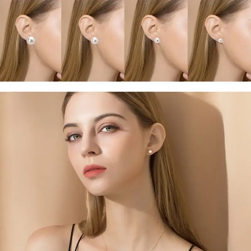 Metal Color: Light Yellow Gold Color - 12 Pairs Shining Simulated Pearl Hypoallergenic Stud Earrings Jewelry Women