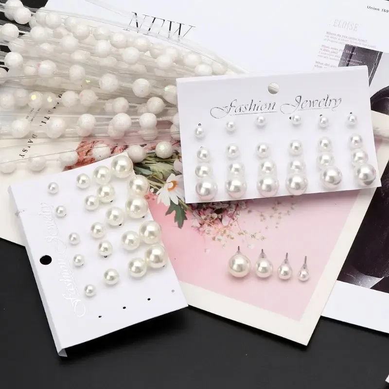 Metal Color: Light Yellow Gold Color - 12 Pairs Shining Simulated Pearl Hypoallergenic Stud Earrings Jewelry Women