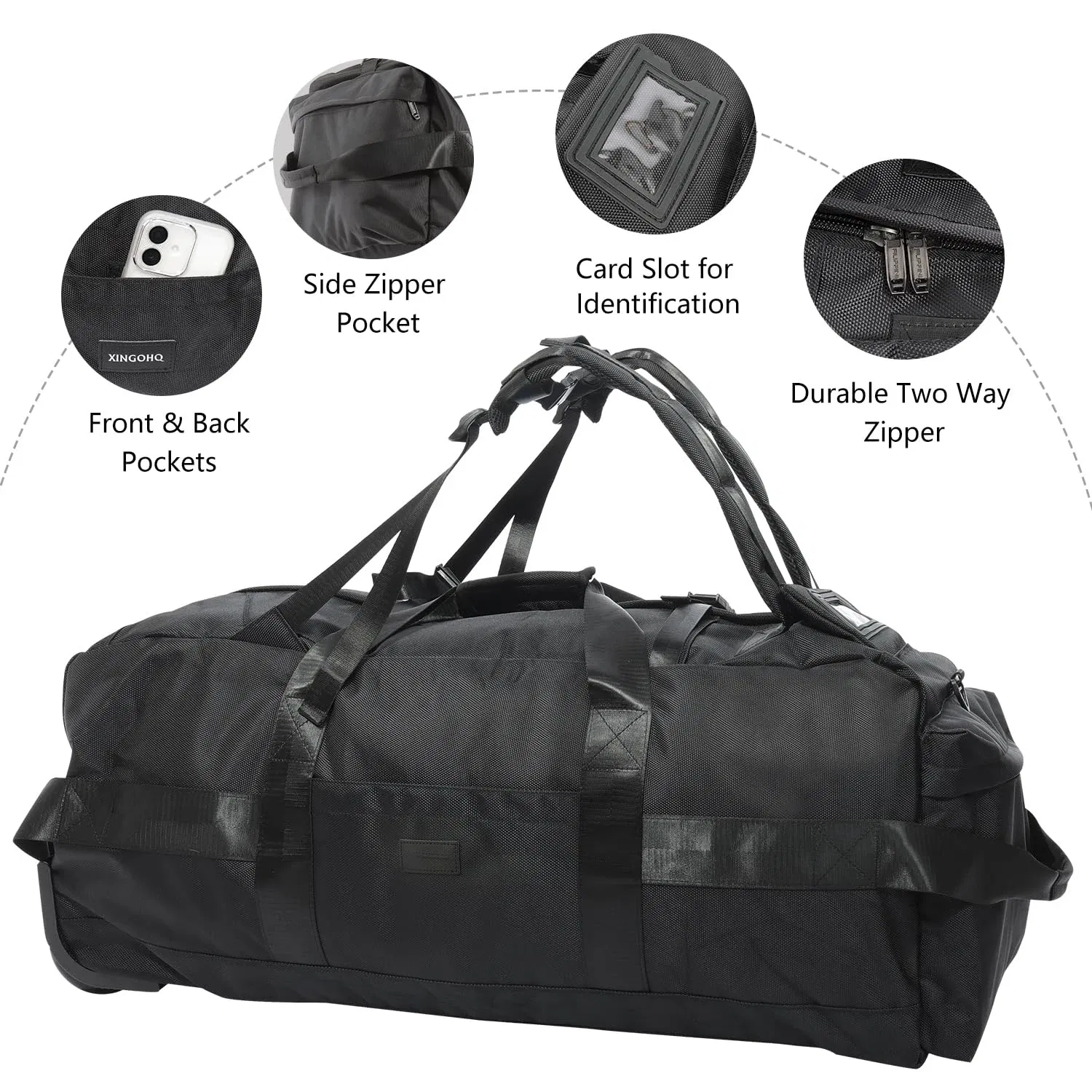 Color: black - 80L Rolling Duffle Bag with Wheels 31" Heavy-Duty Foldable Travel Duffel Bag Water-Resistant Wheeled Luggage with Shoulder Strap