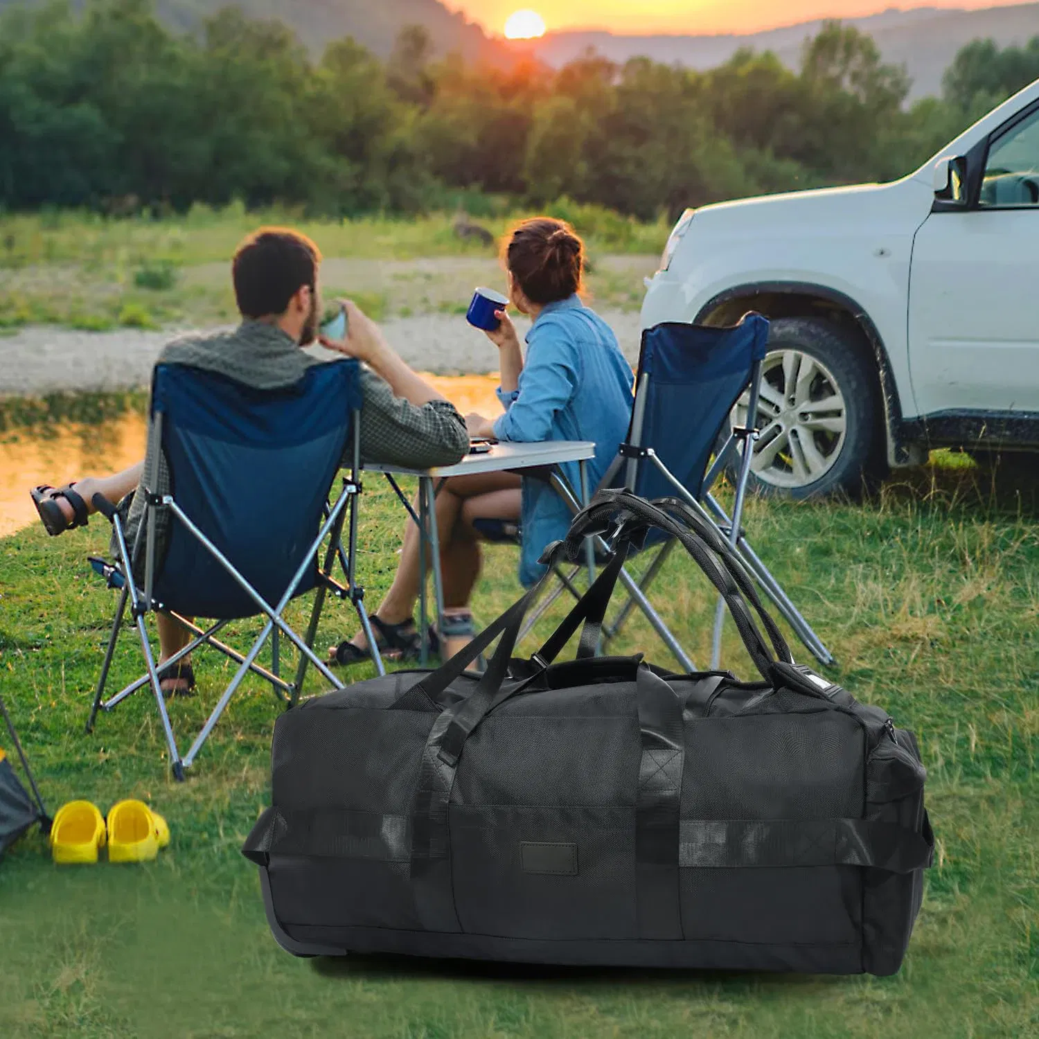Color: black - 80L Rolling Duffle Bag with Wheels 31" Heavy-Duty Foldable Travel Duffel Bag Water-Resistant Wheeled Luggage with Shoulder Strap