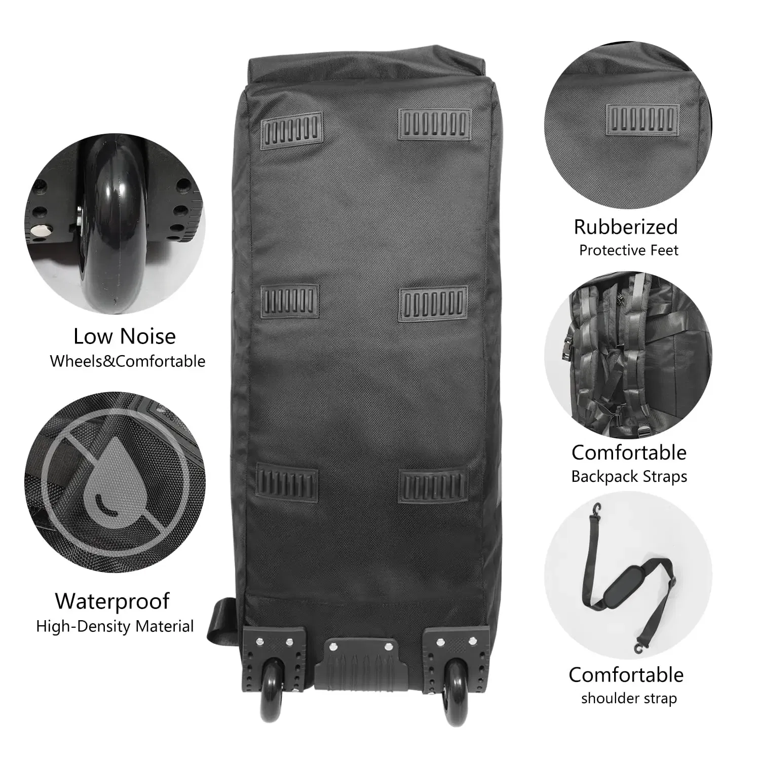 Color: black - 80L Rolling Duffle Bag with Wheels 31" Heavy-Duty Foldable Travel Duffel Bag Water-Resistant Wheeled Luggage with Shoulder Strap