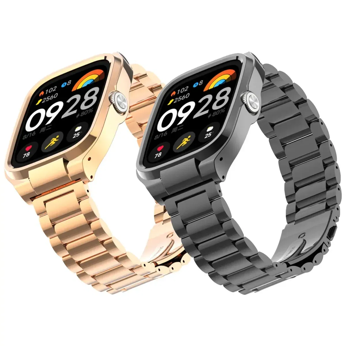 Band Color: Gold, Band Width: 15mm - Suitable for Redmi Watch 4 solid stainless steel three-ball strap, metal protection case strap Redmi Watch 4 replacement strap