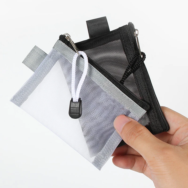 Color: Pink - Mini Transparent Nylon Mesh Coin Bags Credit ID Card Organizer Portable Coin Purse Lipstick Earphone Data Line Key Storage Bag