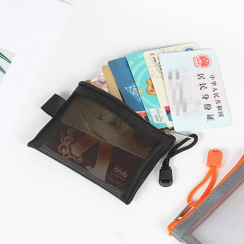 Color: Pink - Mini Transparent Nylon Mesh Coin Bags Credit ID Card Organizer Portable Coin Purse Lipstick Earphone Data Line Key Storage Bag