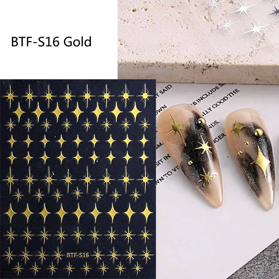 Color: transparent - Sliver Stars Nails Stickers 3D Bronzing Laser White Cross Starlight Glossychic Y2k Stylish Adhesive Manicure Decorations SO-167