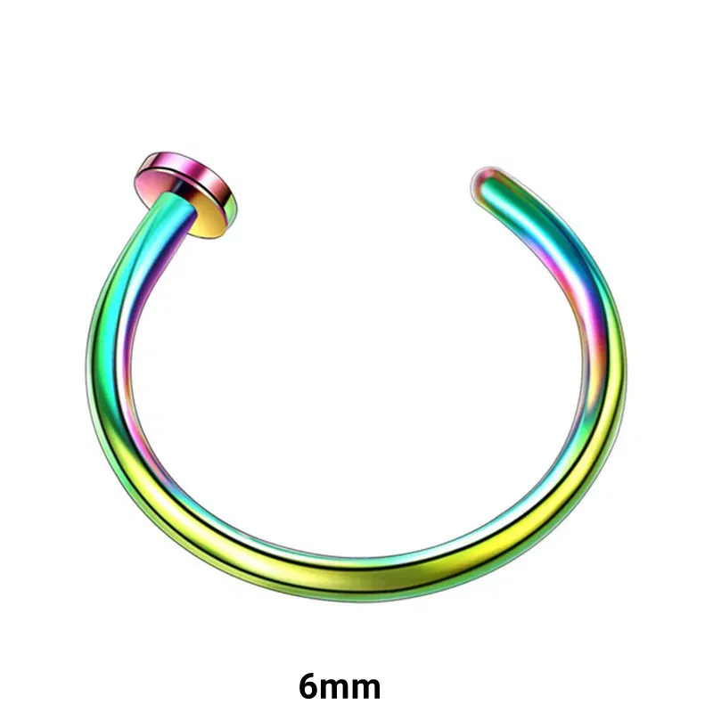 Metal color: Black Zinc Plated - 6/8/10mm Surgical Steel Fake Non Nose Stud Ring False Lip Curler Septum Piercing Hoop Jewelry for Women Men Body Accessories
