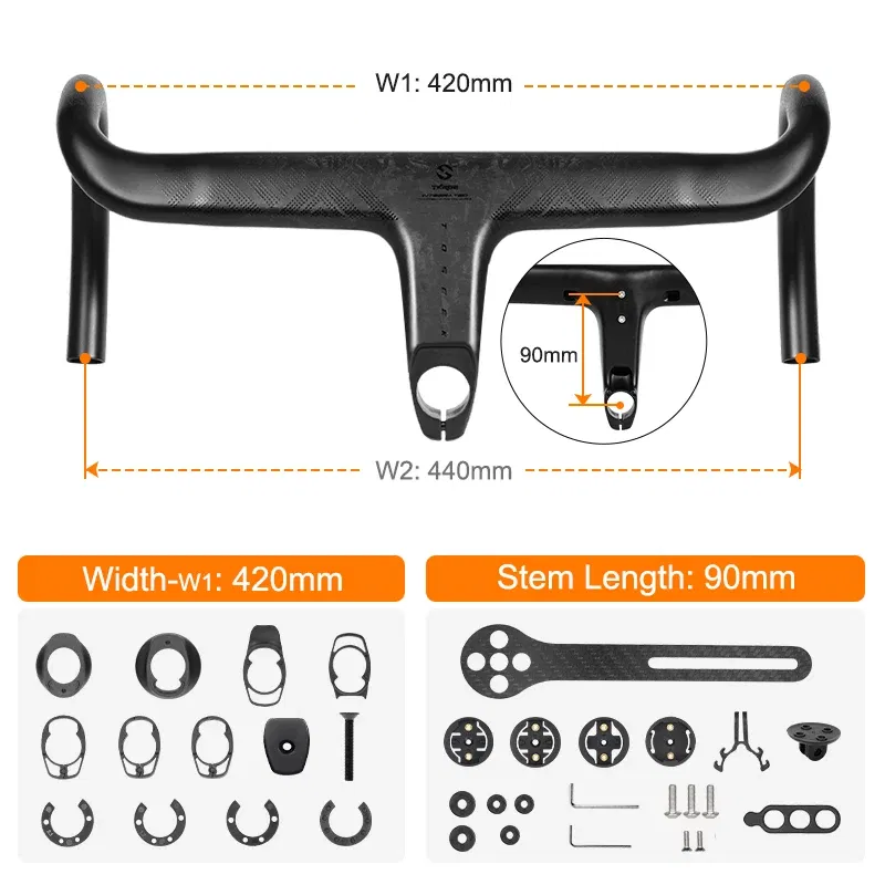 Color: light yellow - TOSEEK Carbon Handlebar Road Carbon handlebar Drop bar T800 Carbon Integrated Handlebar Di2 Bicycle Accessories Carbon Drop bar