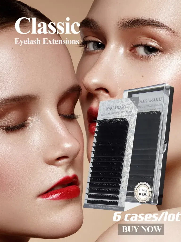 Thickness: 0.05mm, Curl: C, Length: MIX - NAGARAKU 6 Cases Classic Mix Eyelash Extension Natural Soft Supplies Synthetic Mink Individual 7-15 Mix 16 Lines High Quality