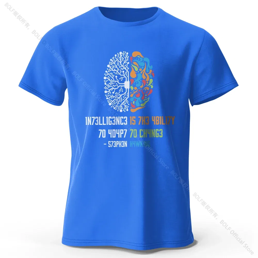 Color: Blue, Size: S - Funny Brain Power Printed 100% Cotton T-Shirt, Soft & Breathable Round Neck Short Sleeve Tee, Unisex Quirky Style
